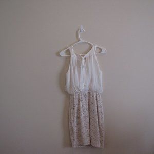 White and Tan Dress, Size 6,